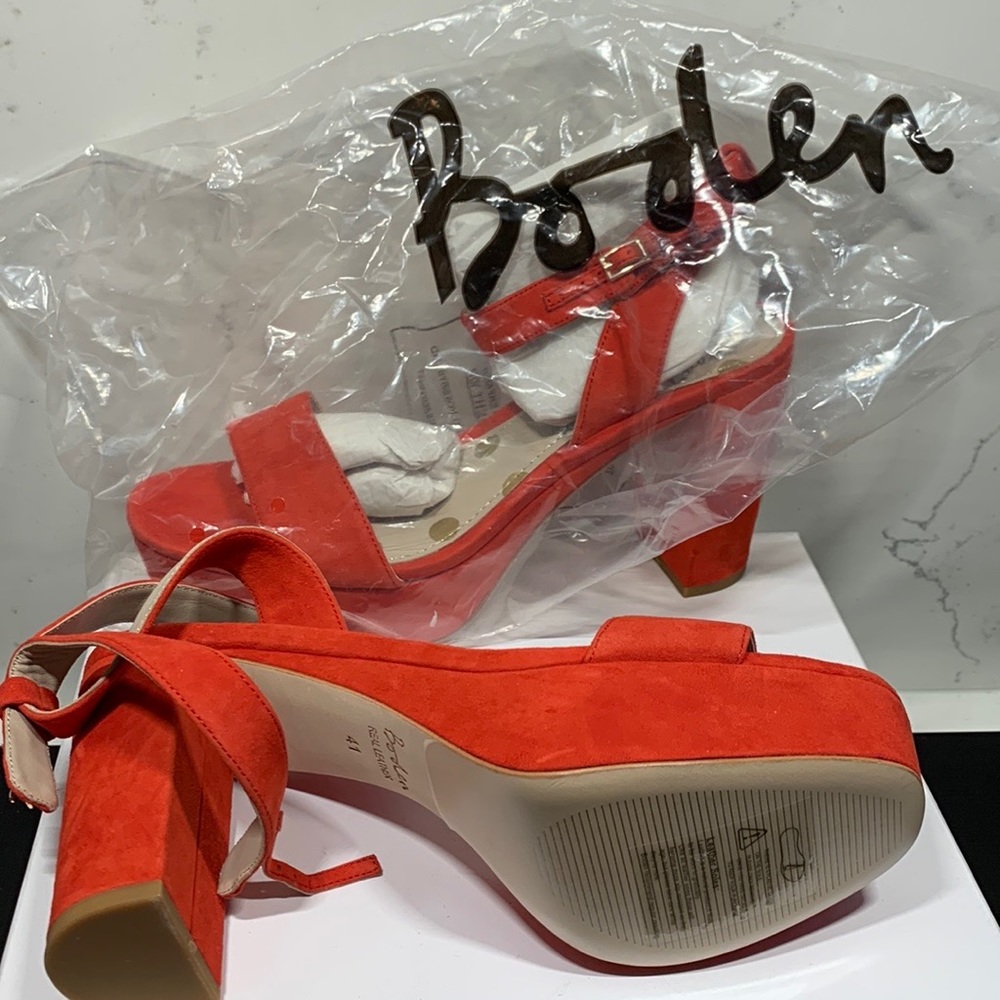 Boden Brand New Platform Red/Orange Suede Block Heel Size 41 original packaging